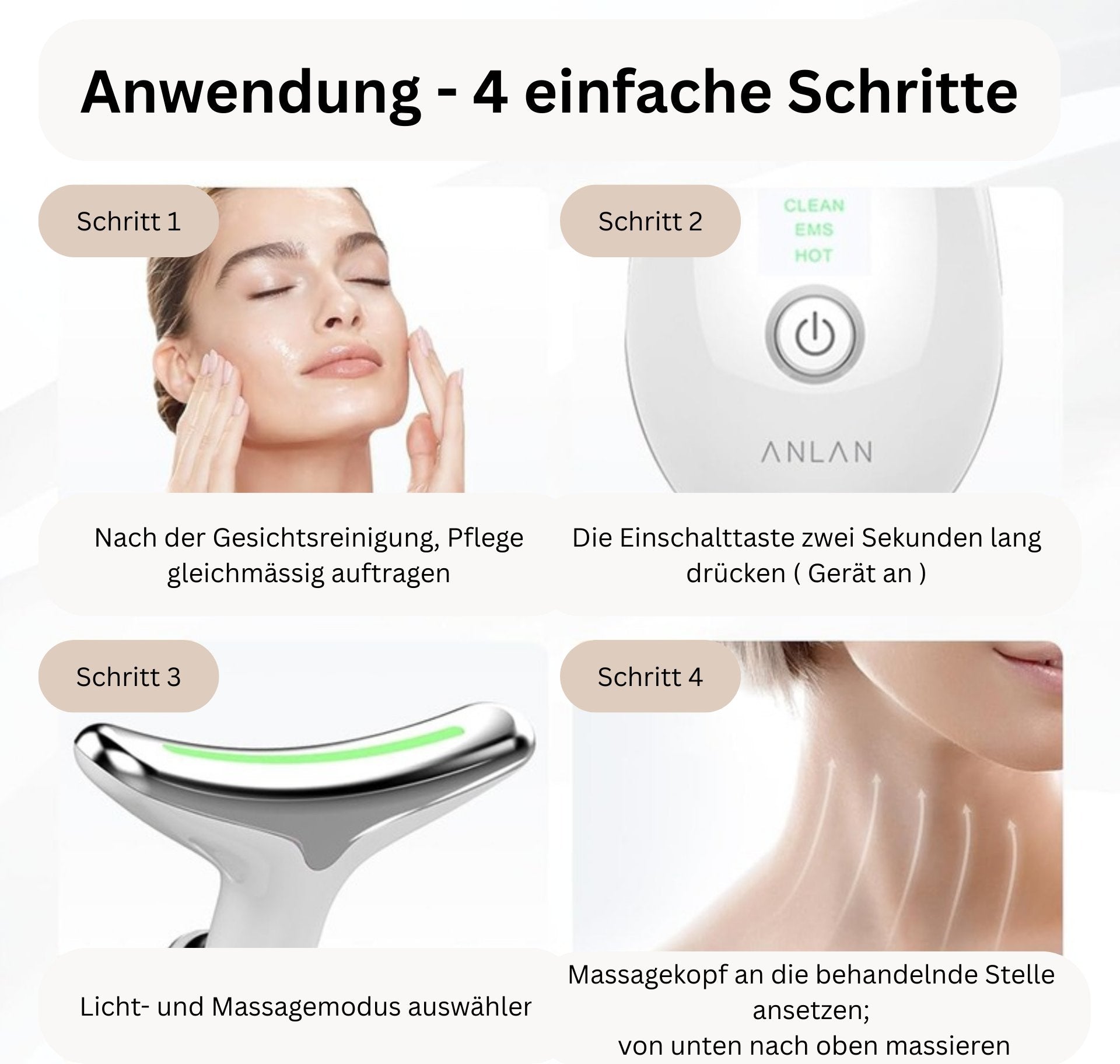 Gesichtsmassagegerät Gegen Falten,Anlan Gesicht Schönheit Gerät Mit 3 Modi,45℃ V Face Beauty Meter Gesichtsgerät Für Hautstraffung & Lifting EMS Gesichtsmassage Für Damen Herren V Shape Face Gerät