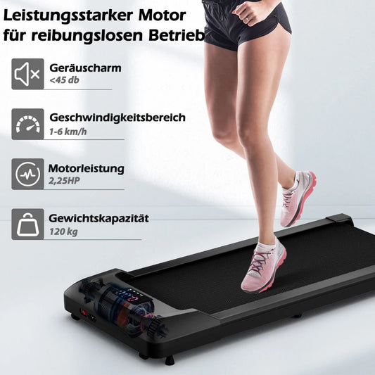 2 in 1 Laufband Unter Dem Schreibtisch Walking Pad Mit Led-Anzeige 122 X 53 X 15 Cm Schwarz/Grau/Rosa